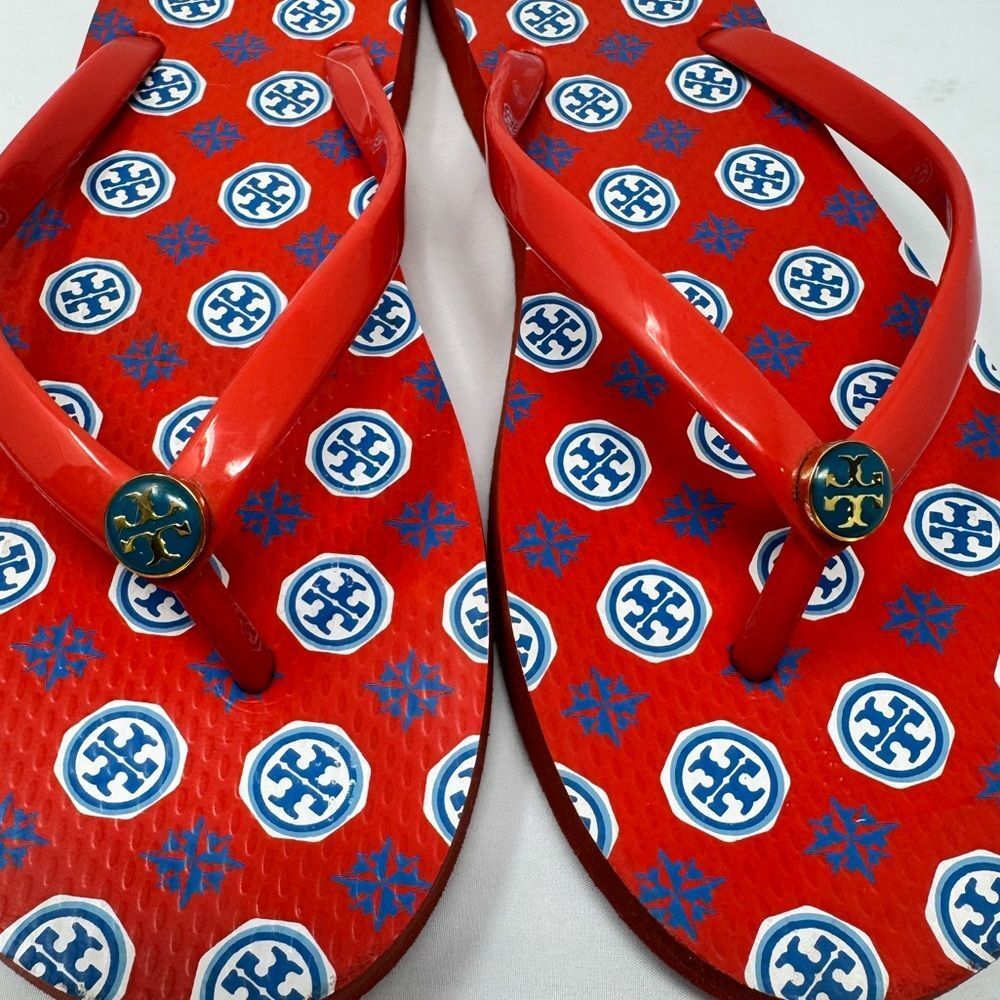 Tory Burch Red Blue Thong Flip Flops 10 - Picture 5 of 6